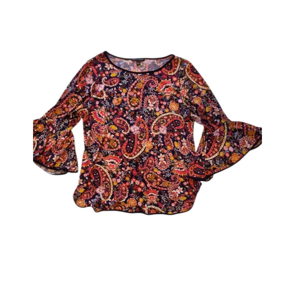 Sam and Jess Bell Sleeve Top Blouse Paisley Size Petite XL Pullover Bohemian